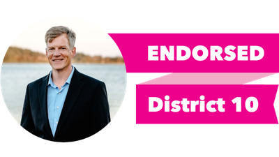 Headshot of Dave Paulwith pink banner reading: Endorsed, District 10